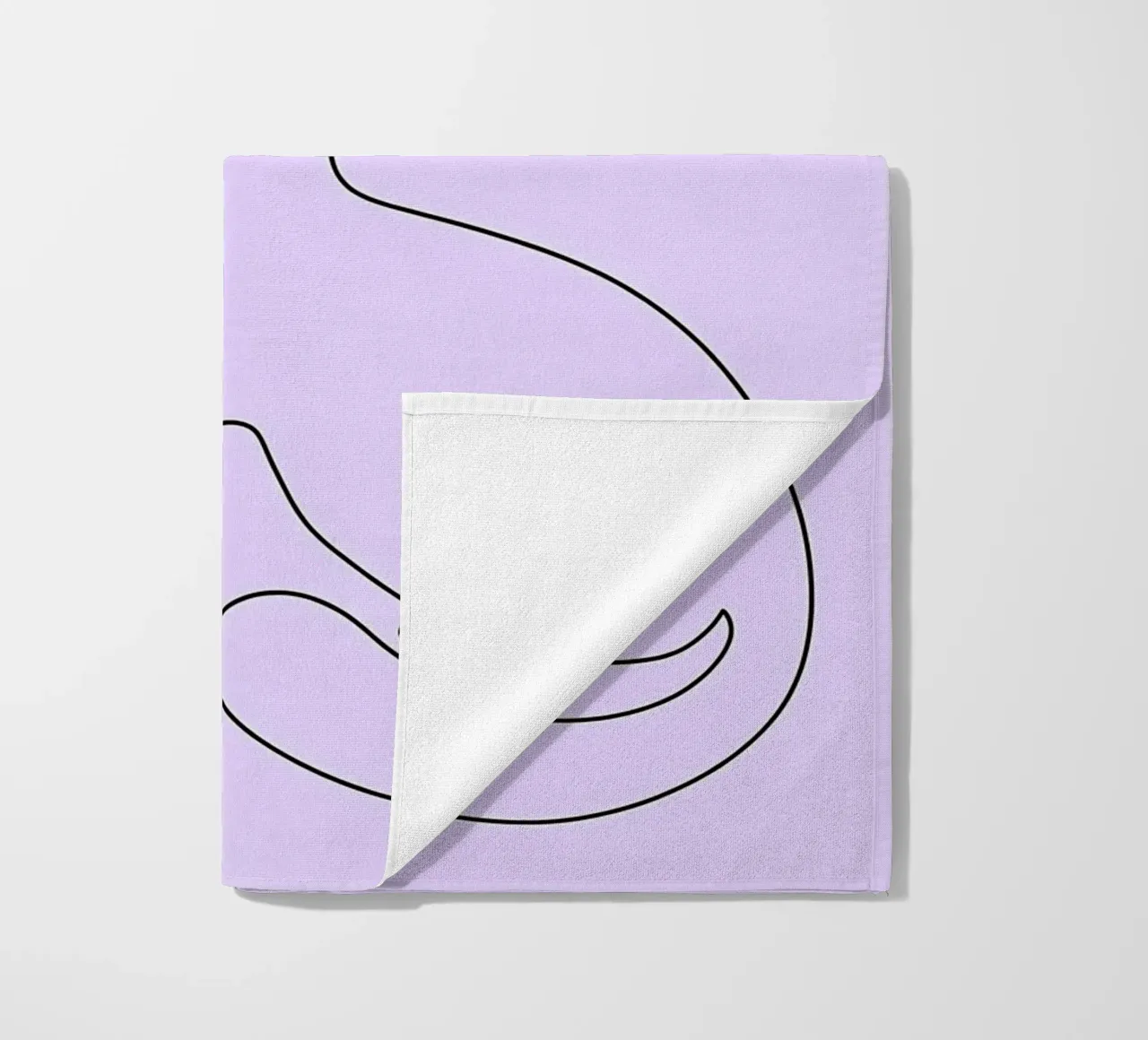 Disegno lineare minimalista di un gatto con un fiore | Abstra moderno telo mare da Viv Line Art