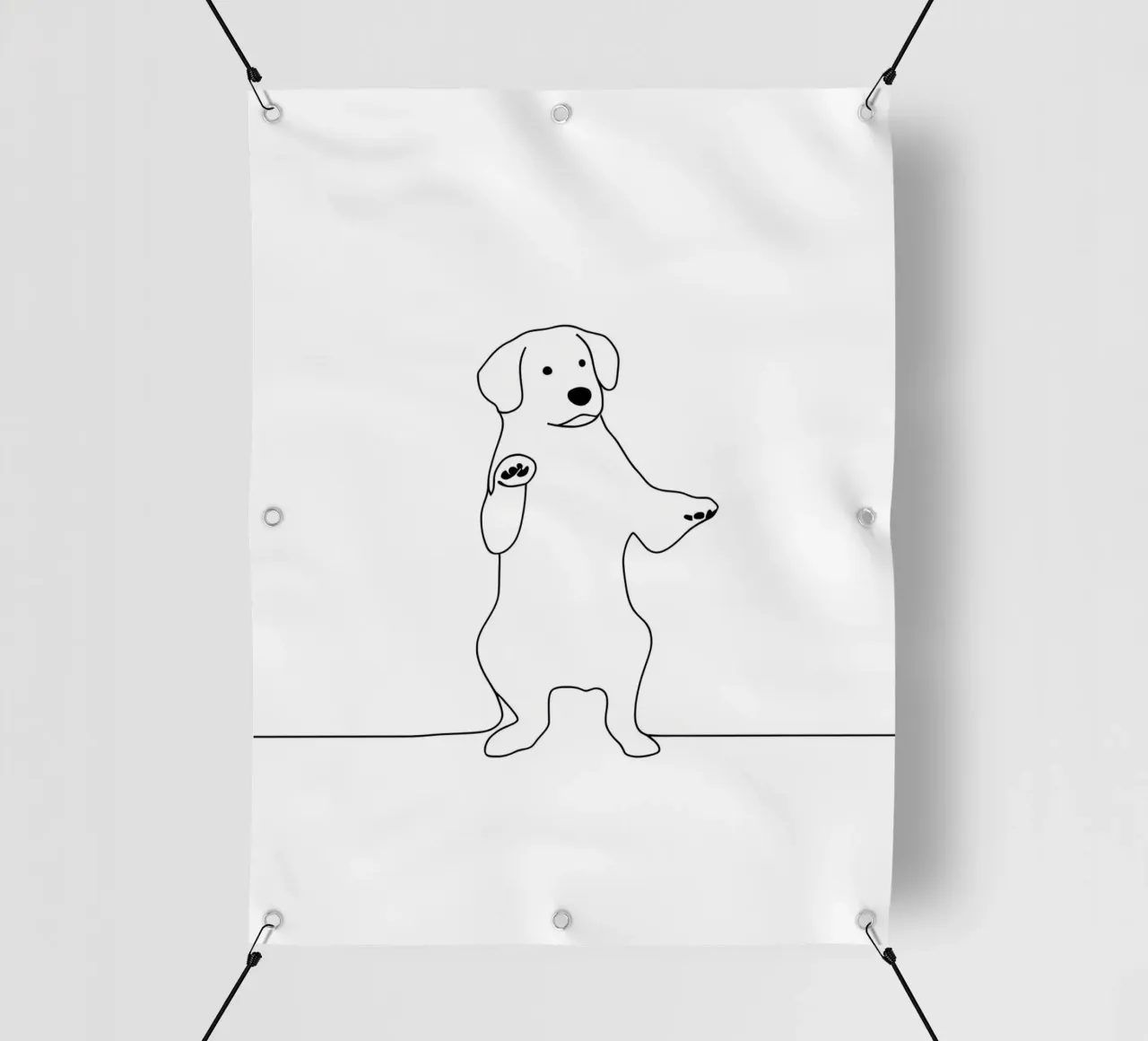 Dessin au trait minimaliste d'un chien dansant | Moderne Abstrait A bâche pvc de Viv Line Art