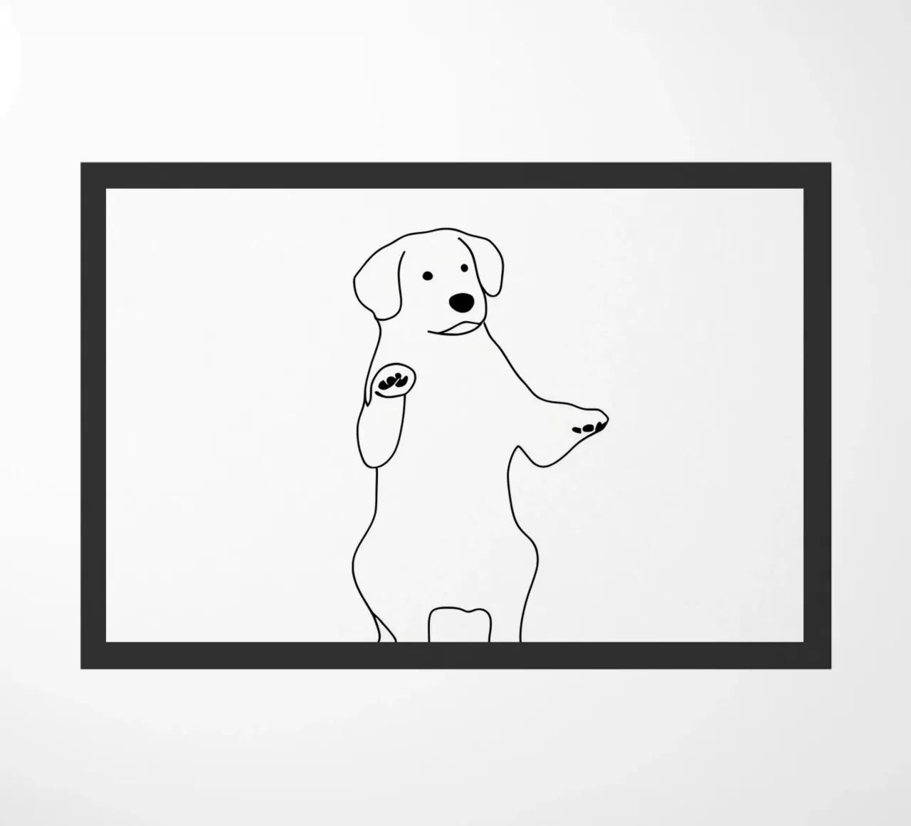 Dessin au trait minimaliste d'un chien dansant | Moderne Abstrait A paillasson de Viv Line Art