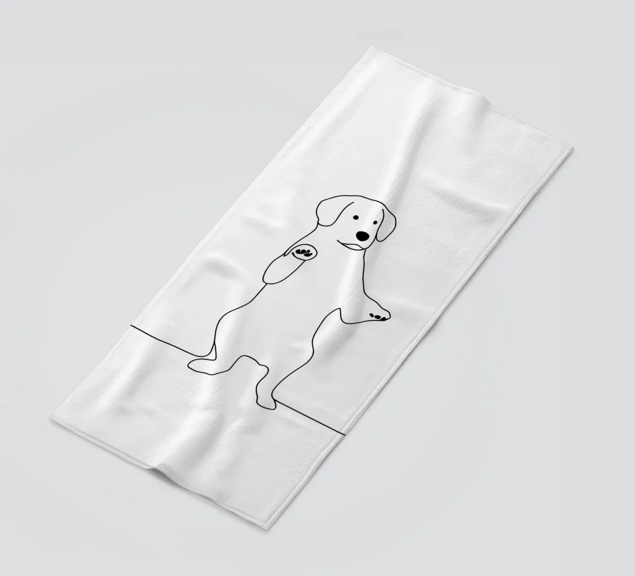 Dessin au trait minimaliste d'un chien dansant | Moderne Abstrait A serviette de plage de Viv Line Art