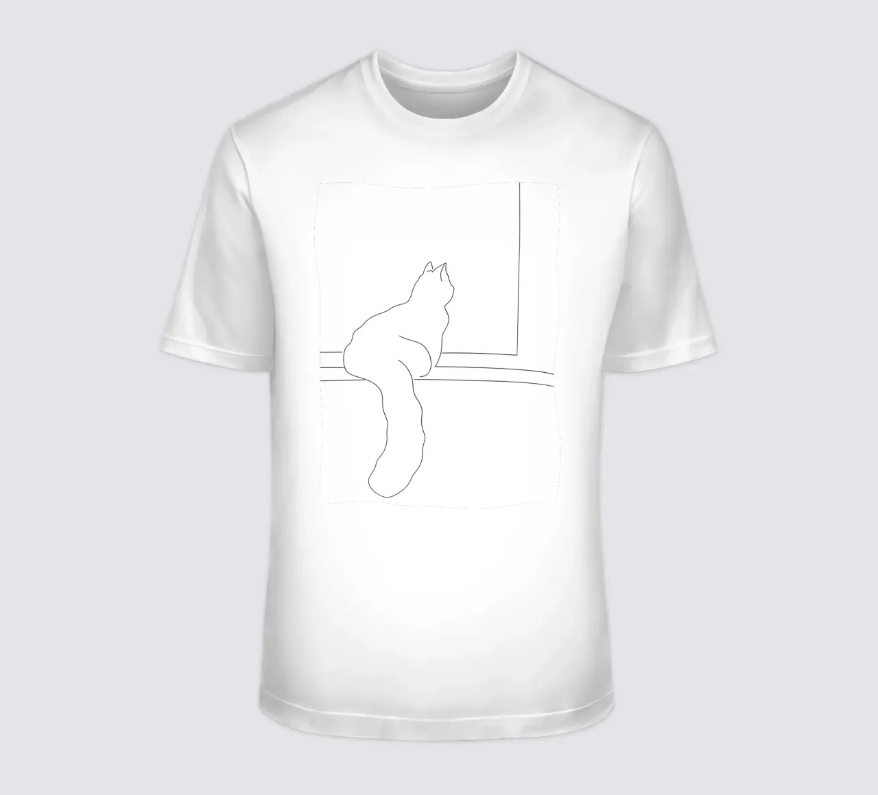 Minimalist Line Drawing of a Cat Sitting on a Window Sill t-shirt by Viv Line Art