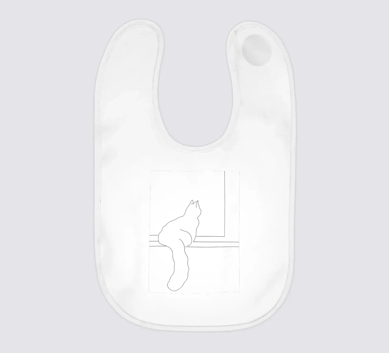 Minimalist Line Drawing of a Cat Sitting on a Window Sill baby bib by Viv Line Art