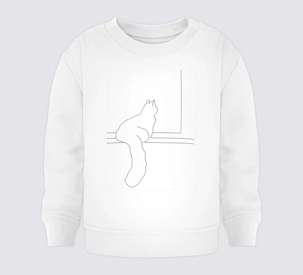 Minimalist Line Drawing of a Cat Sitting on a Window Sill baby sweatshirt by Viv Line Art