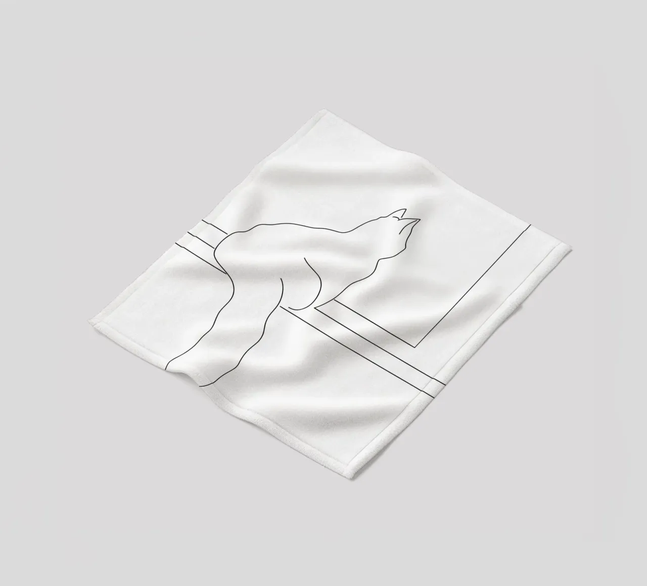 Minimalist Line Drawing of a Cat Sitting on a Window Sill fleece blanket by Viv Line Art