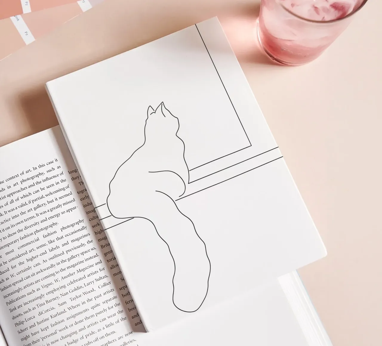 Minimalist Line Drawing of a Cat Sitting on a Window Sill notebook by Viv Line Art