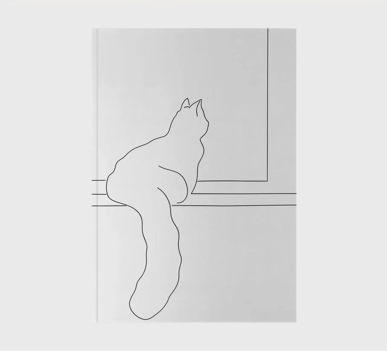 Minimalist Line Drawing of a Cat Sitting on a Window Sill notebook by Viv Line Art