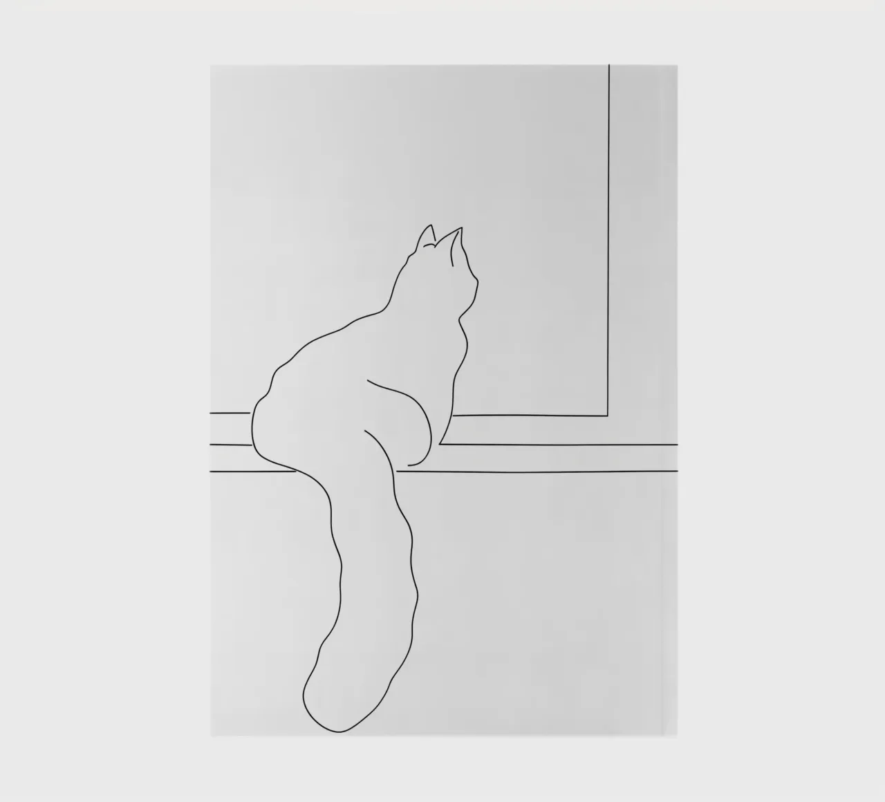 Minimalist Line Drawing of a Cat Sitting on a Window Sill notebook by Viv Line Art