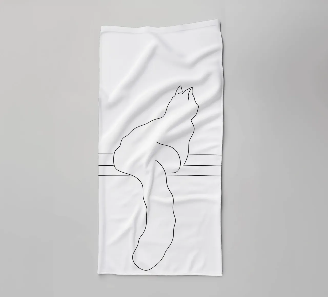Minimalist Line Drawing of a Cat Sitting on a Window Sill towel by Viv Line Art