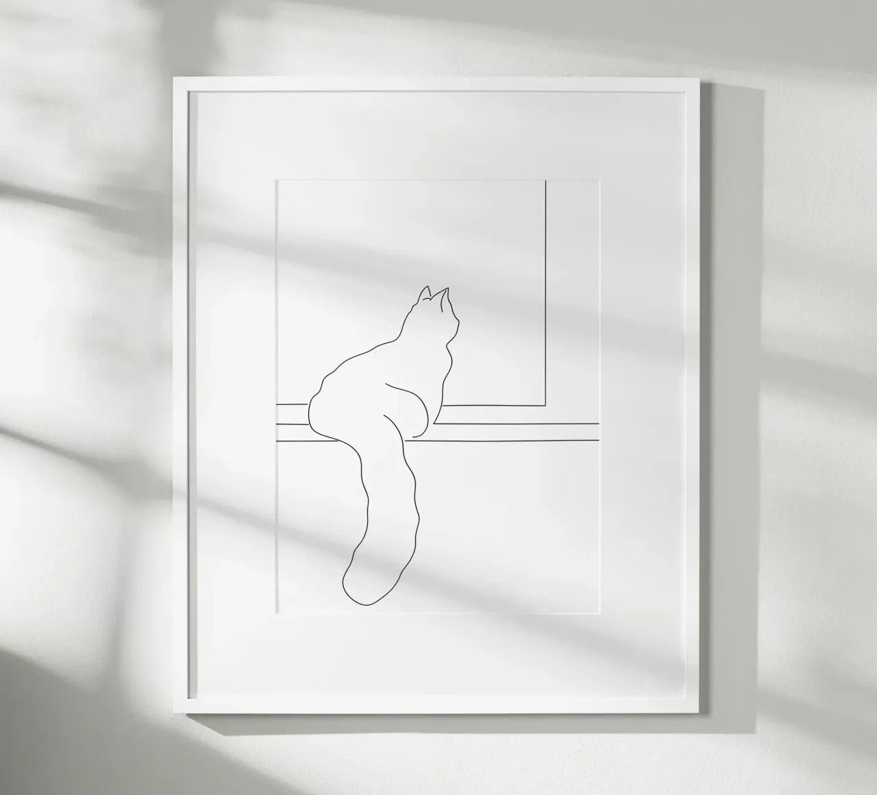 Minimalist Line Drawing of a Cat Sitting on a Window Sill hahnemühle by Viv Line Art