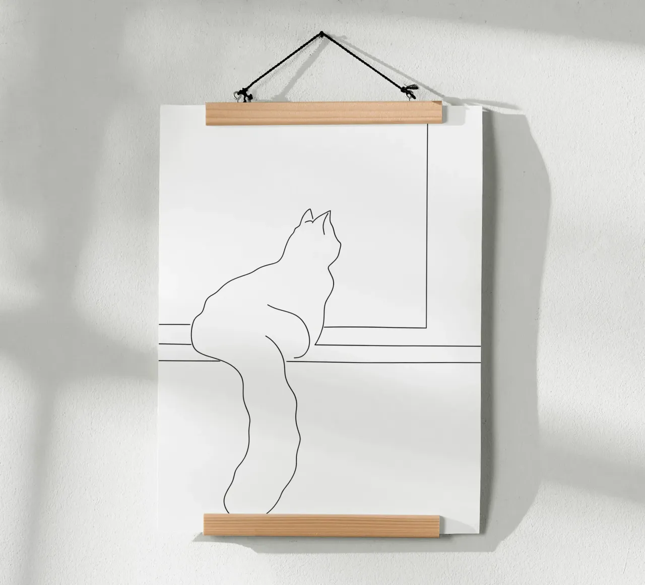 Minimalist Line Drawing of a Cat Sitting on a Window Sill hahnemühle by Viv Line Art
