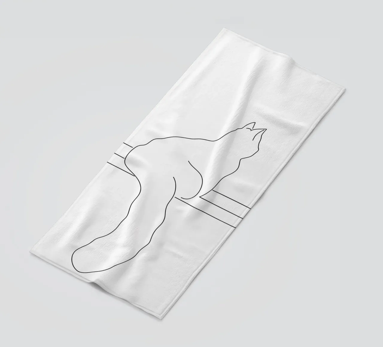 Minimalist Line Drawing of a Cat Sitting on a Window Sill beach towel by Viv Line Art