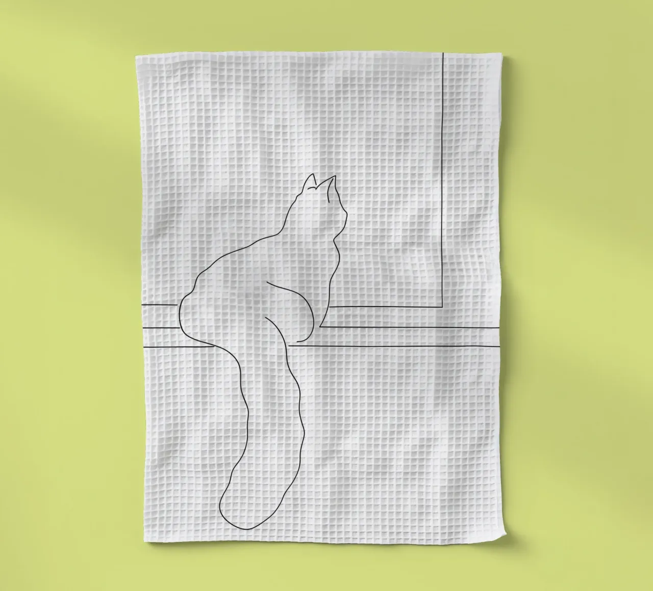 Minimalist Line Drawing of a Cat Sitting on a Window Sill tea towel by Viv Line Art