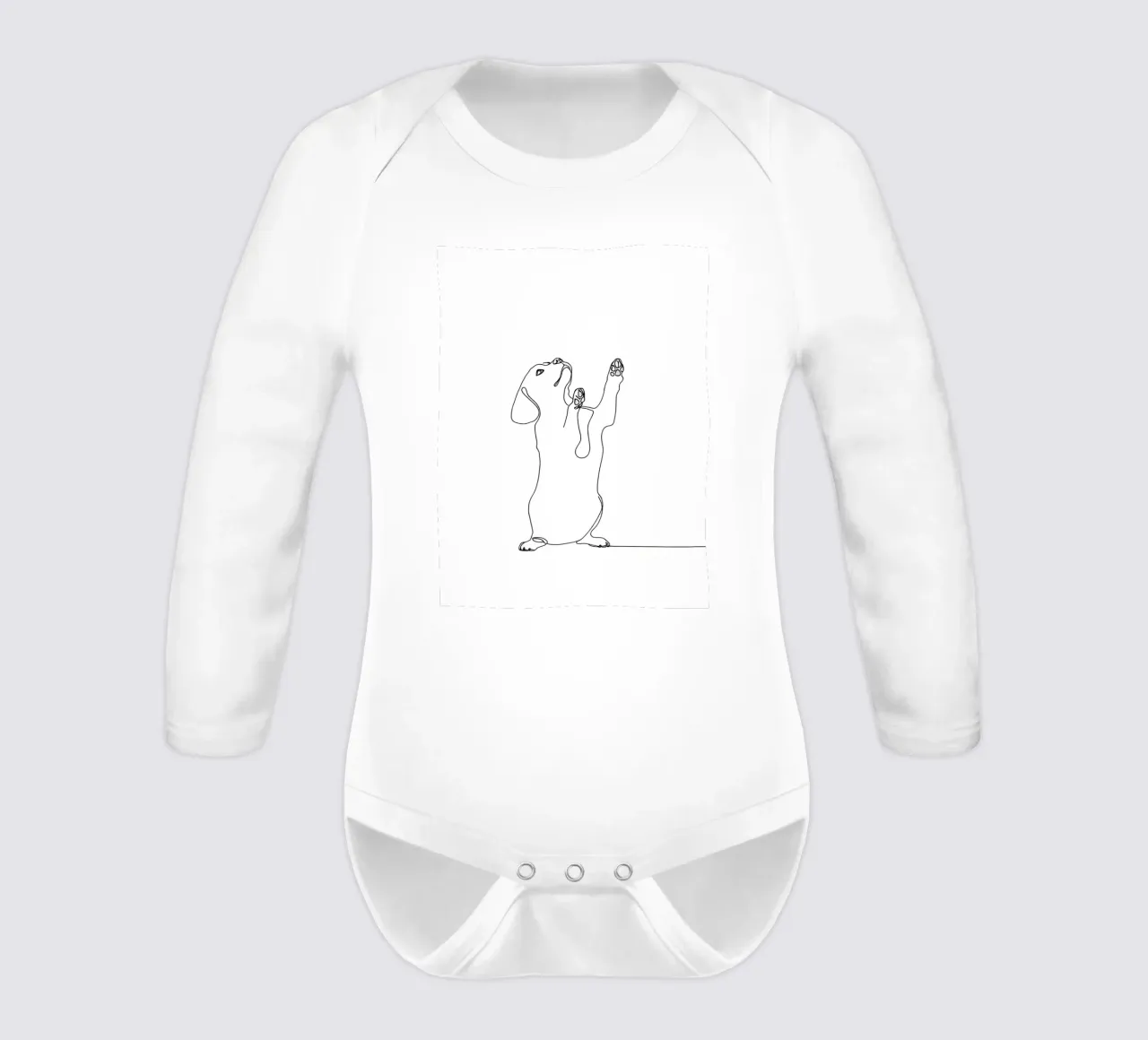 Minimalistische Strichzeichnung eines tanzenden Dackels | Modern Abst Langarm Babybody von Viv Line Art