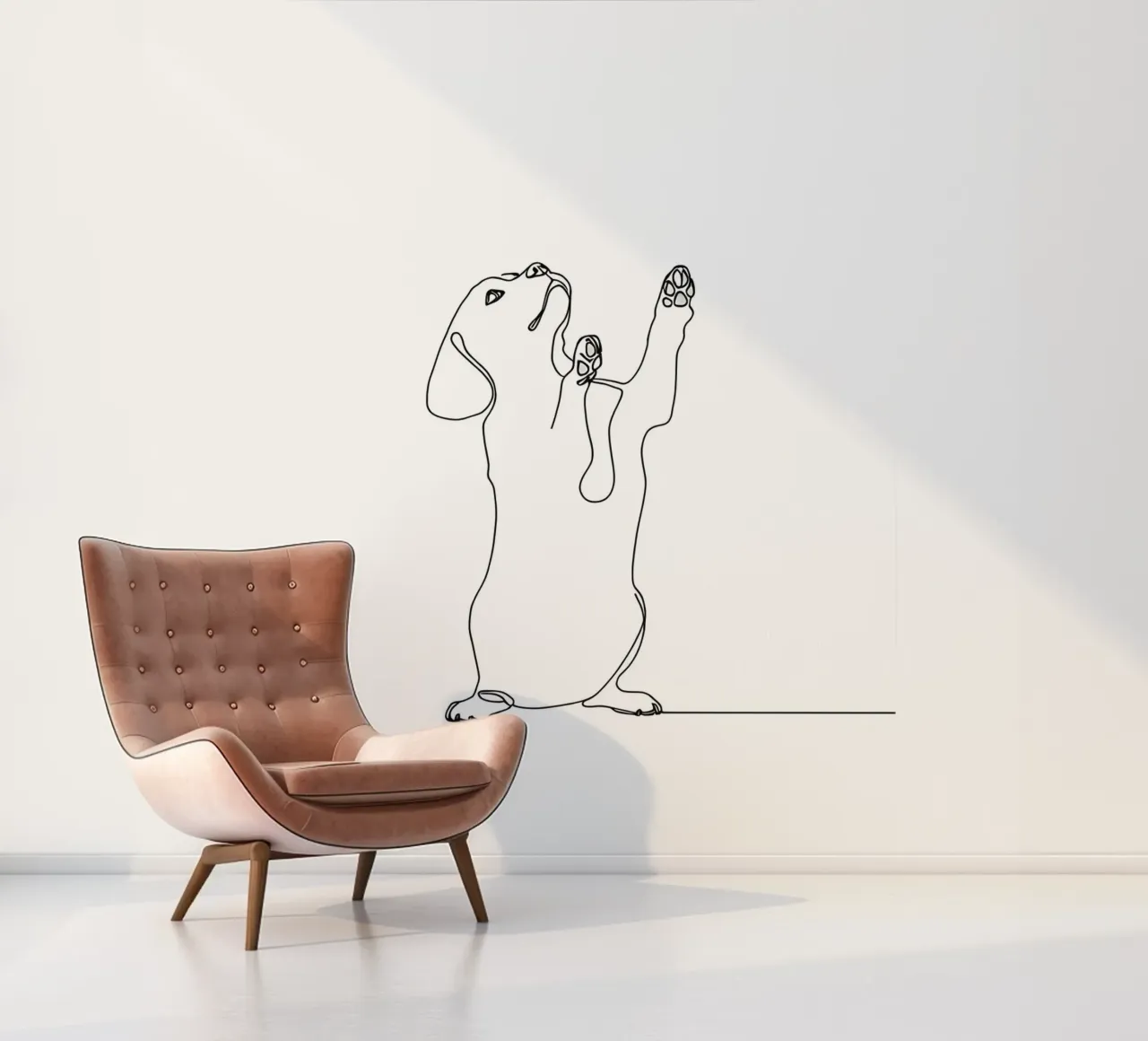Dessin minimaliste d'un teckel dansant | Modern Abst papier peint photo de Viv Line Art