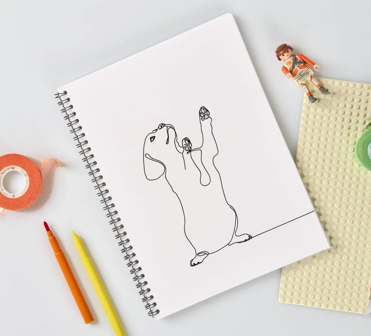 Minimalist Line Drawing of a Dancing Dachshund | Modern Abst spiral notebook by Viv Line Art
