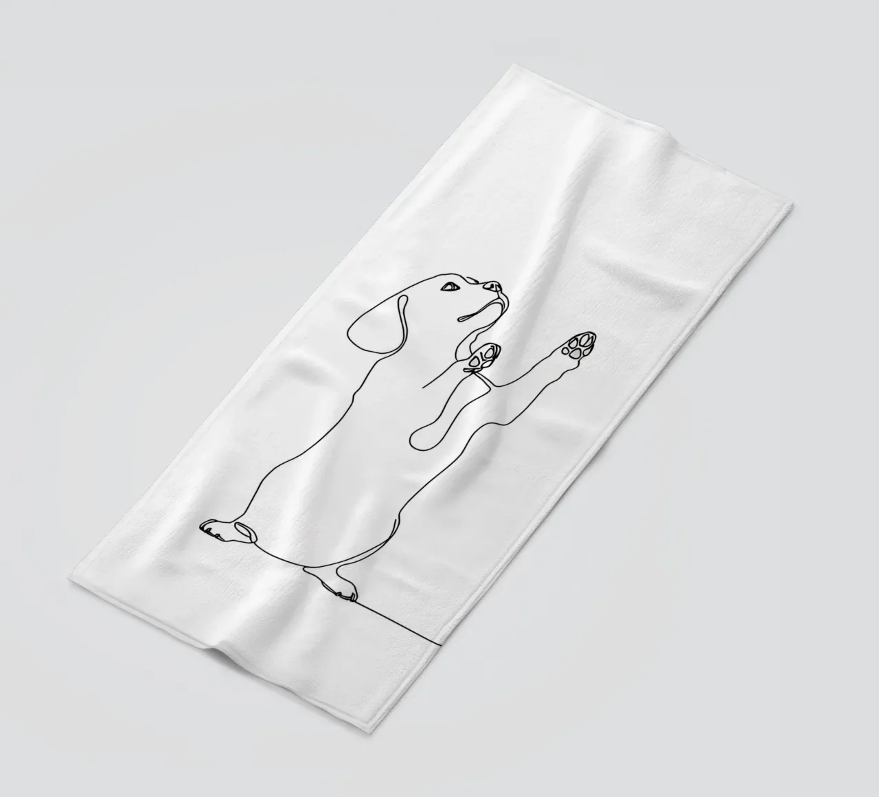 Minimalistische Strichzeichnung eines tanzenden Dackels | Modern Abst Strandtuch von Viv Line Art