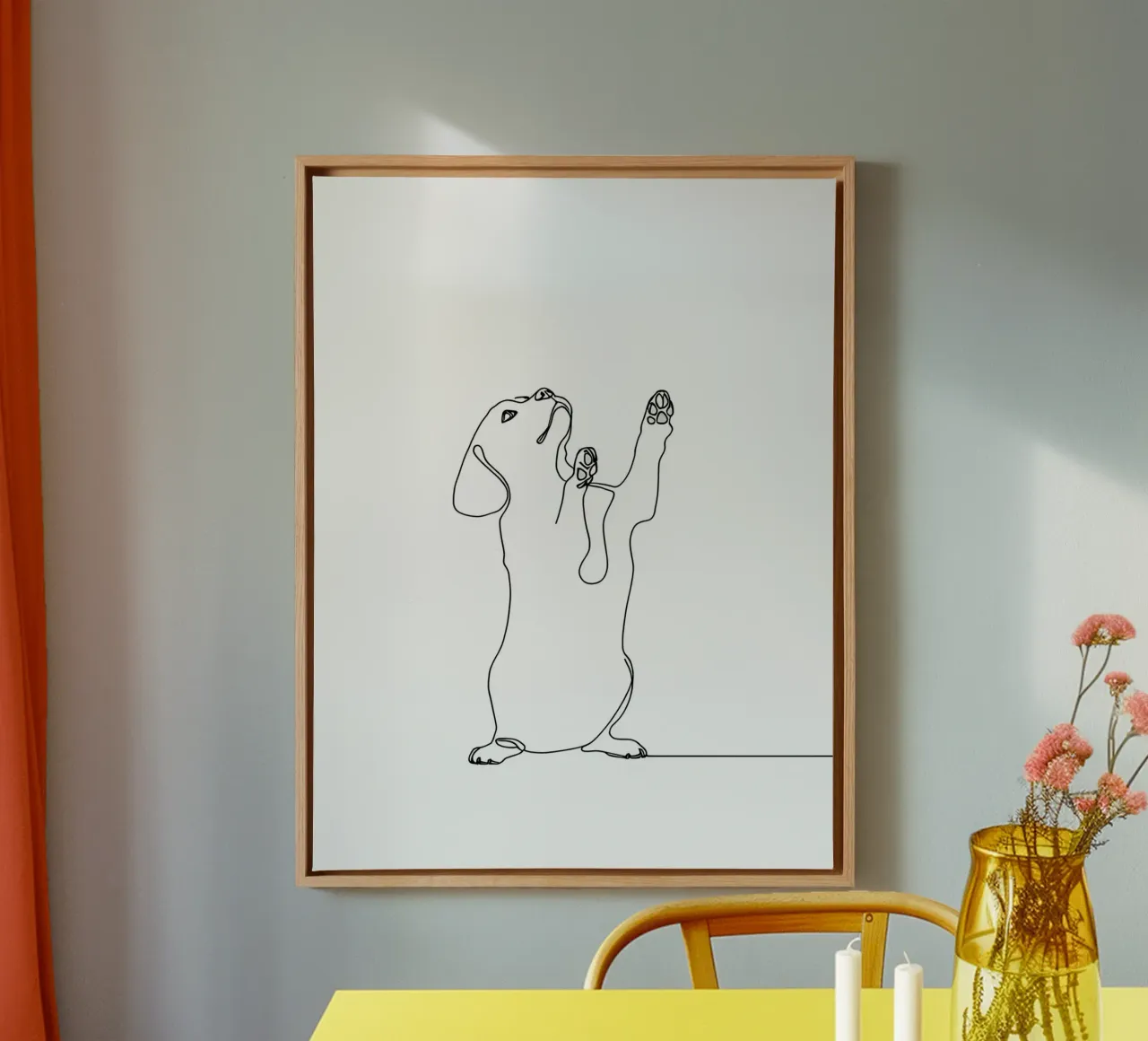 Minimalist Line Drawing of a Dancing Dachshund | Modern Abst canvas by Viv Line Art