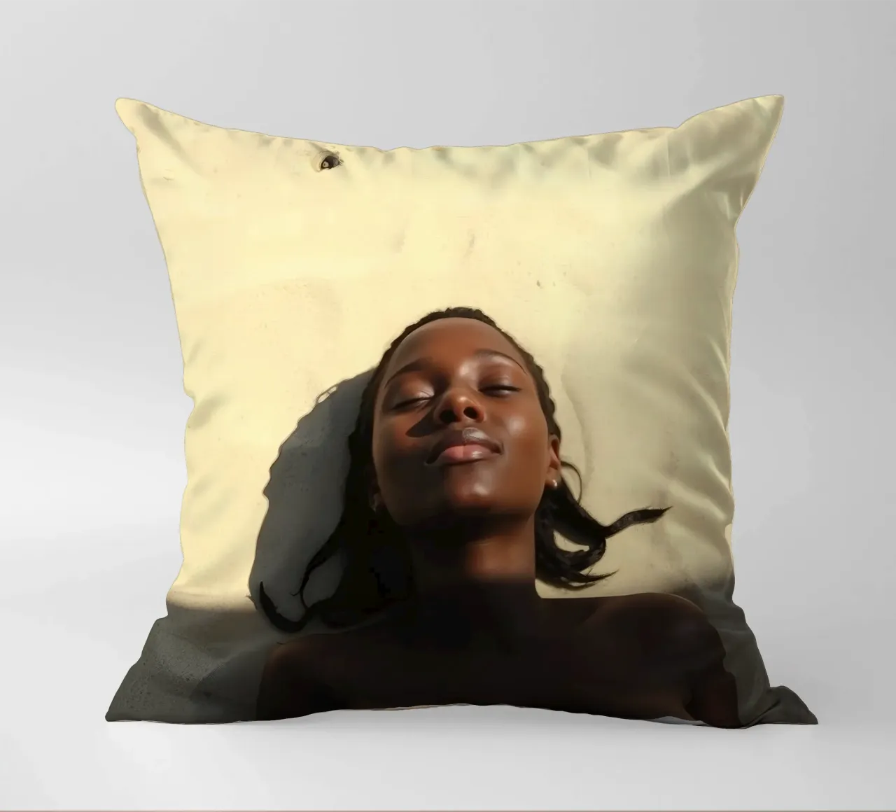 Relaxation under the sun on a beach with golden sand decorative cushion by DesignDoodle