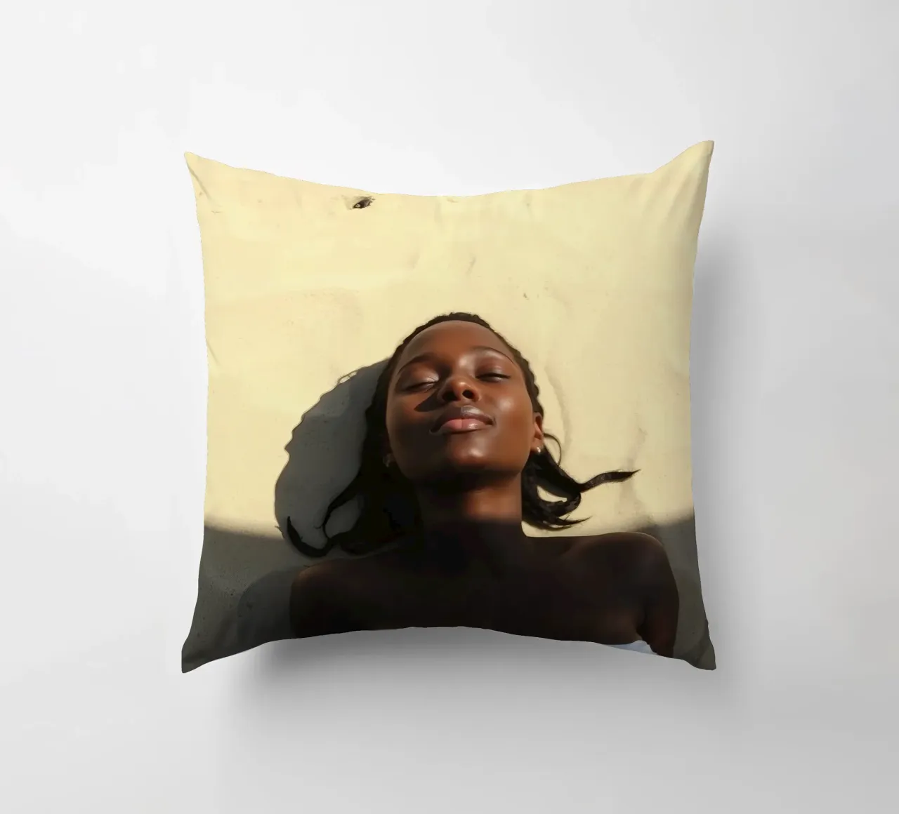 Relaxation under the sun on a beach with golden sand decorative cushion by DesignDoodle