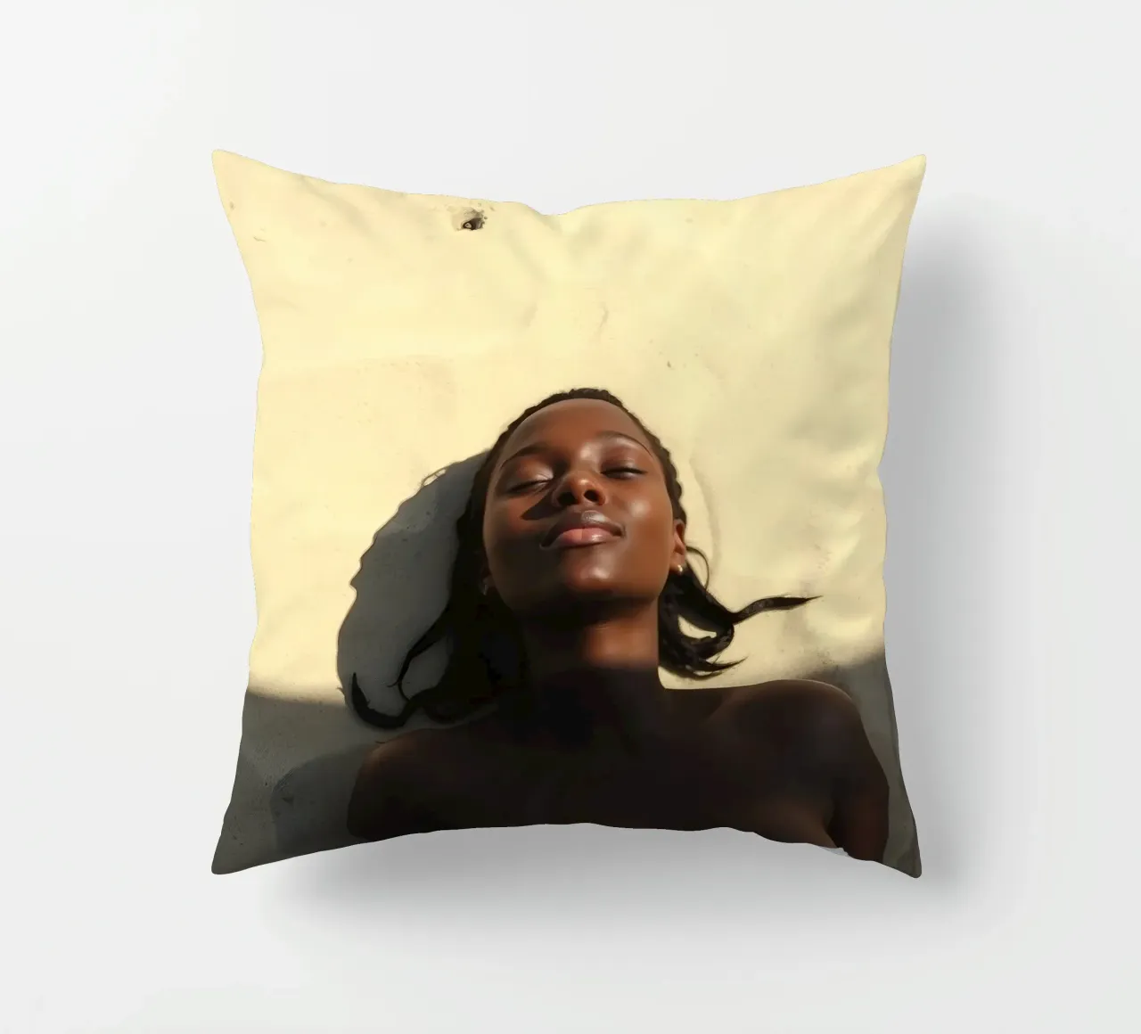 Relaxation under the sun on a beach with golden sand decorative cushion by DesignDoodle