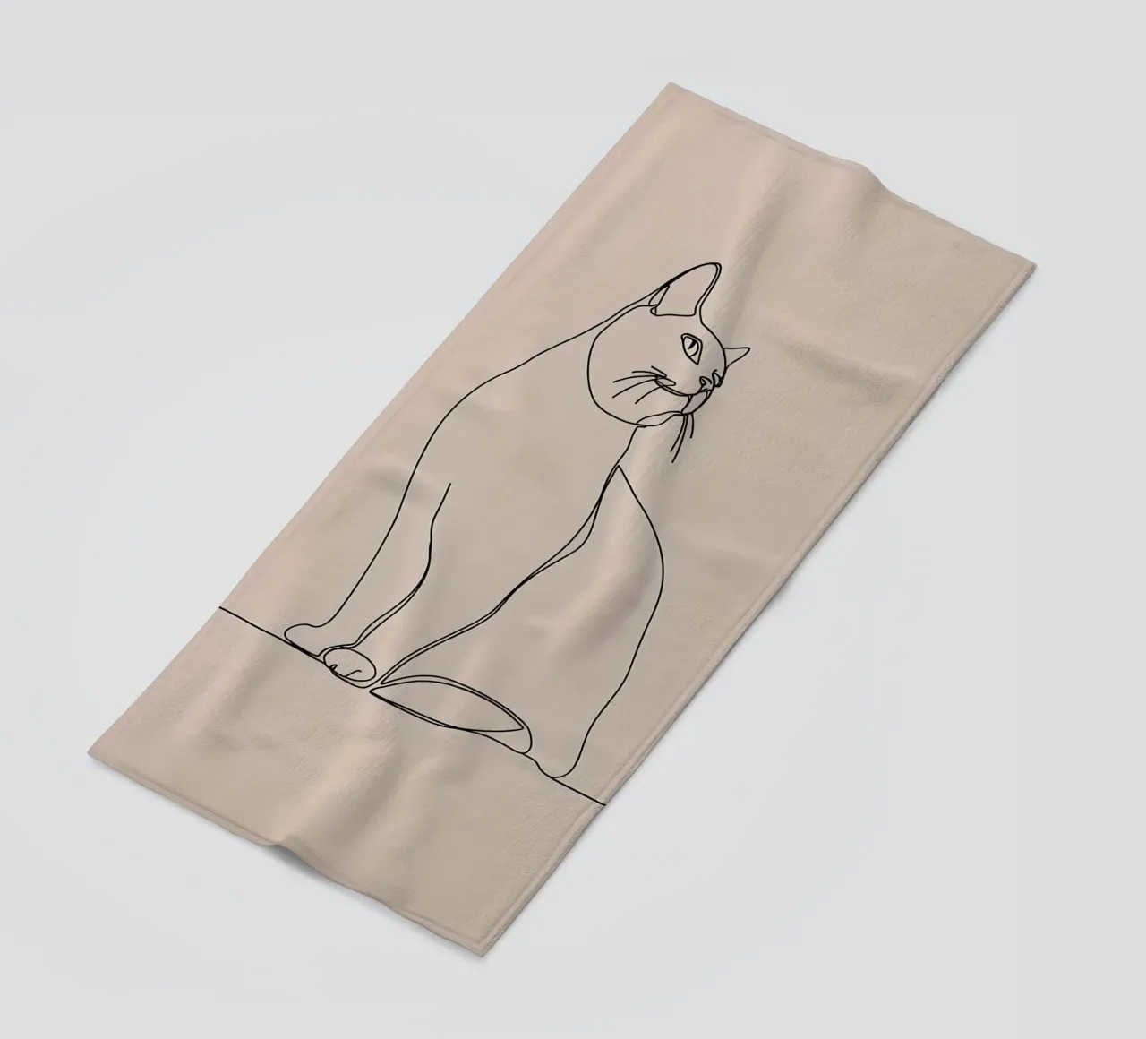 Minimalist Line Drawing of a Cat Portrait | Modern Abstract beach towel by Viv Line Art