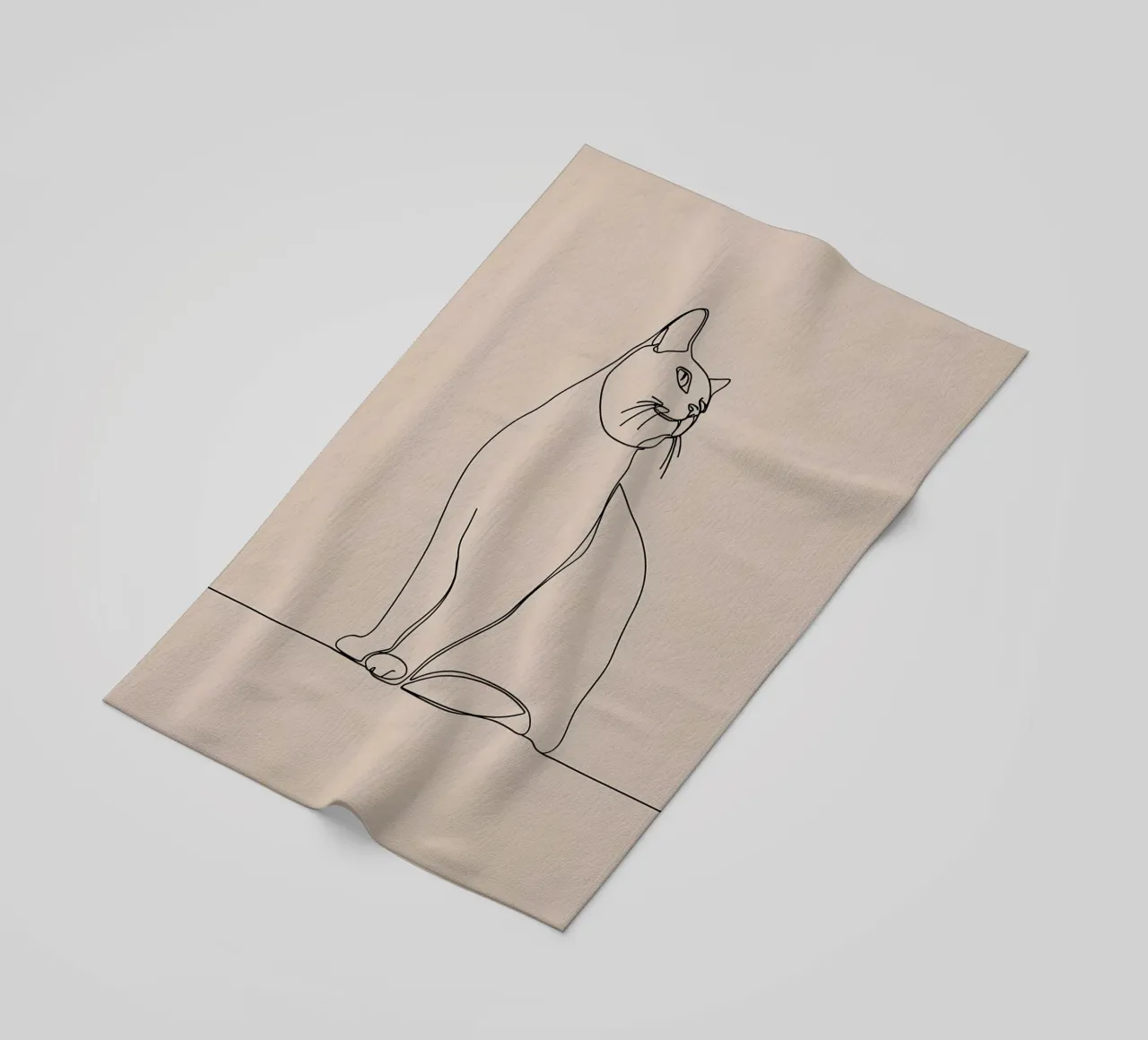 Minimalist Line Drawing of a Cat Portrait | Modern Abstract beach towel by Viv Line Art