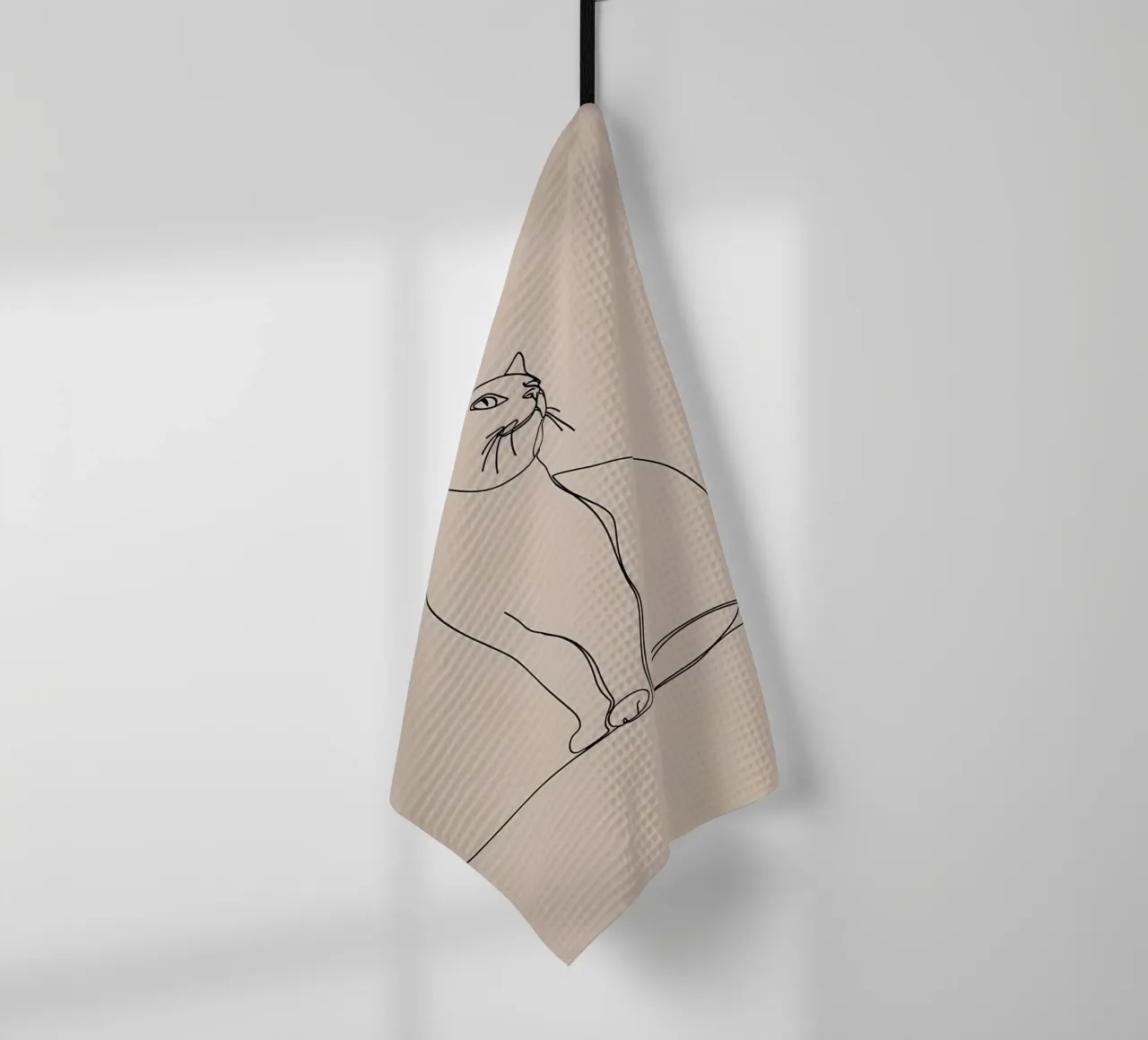 Dessin au trait minimaliste d'un portrait de chat | Moderne Abstrait torchon de Viv Line Art