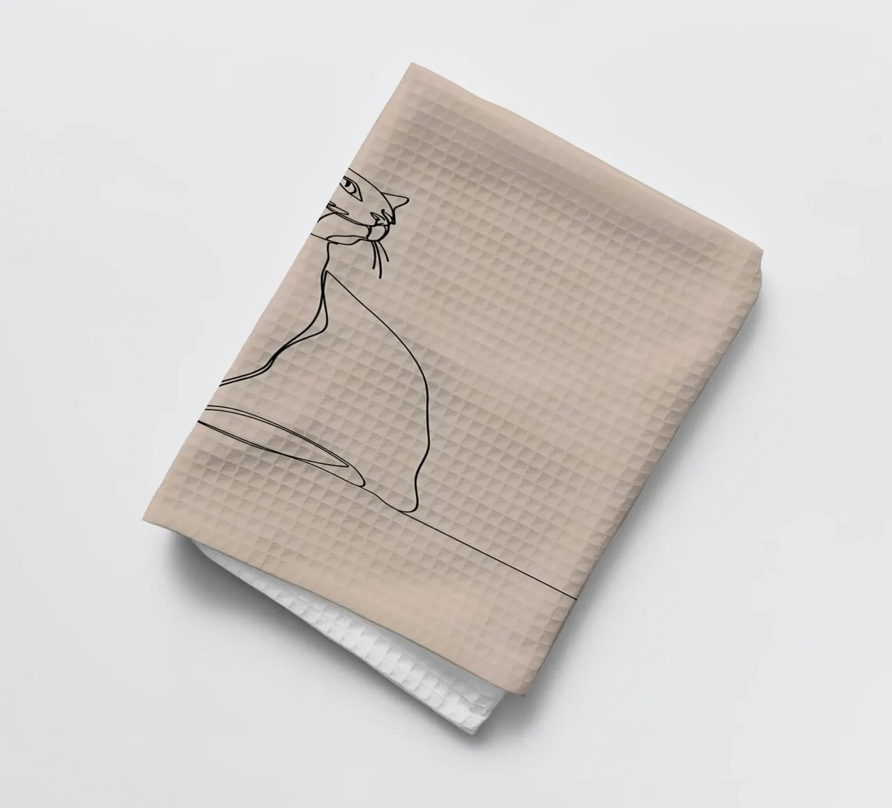 Dessin au trait minimaliste d'un portrait de chat | Moderne Abstrait torchon de Viv Line Art