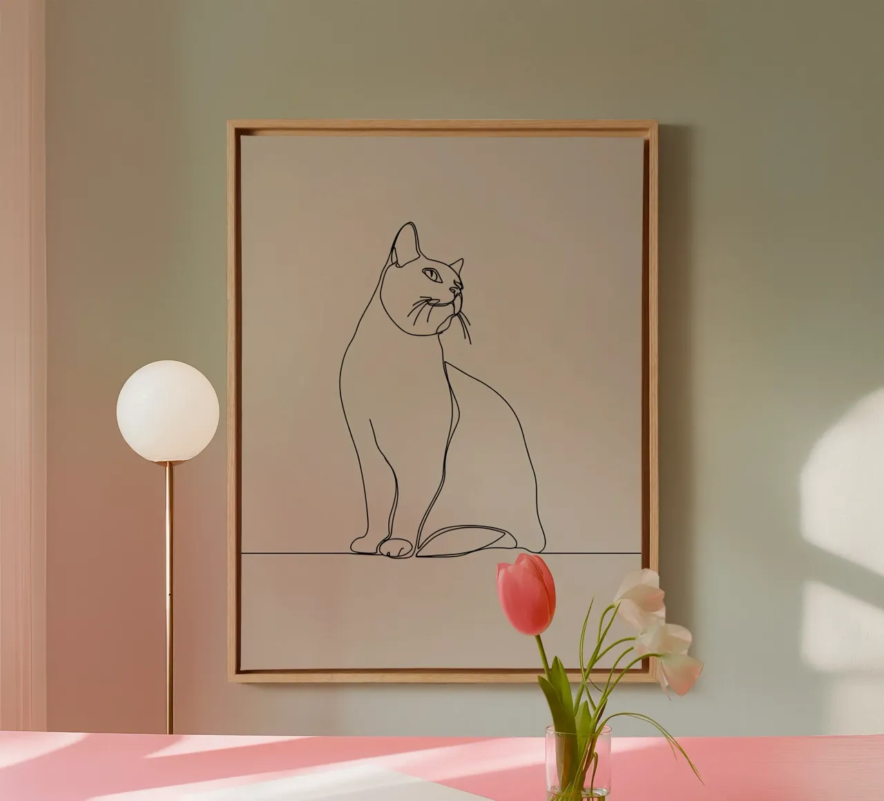Dessin au trait minimaliste d'un portrait de chat | Moderne Abstrait toile de Viv Line Art