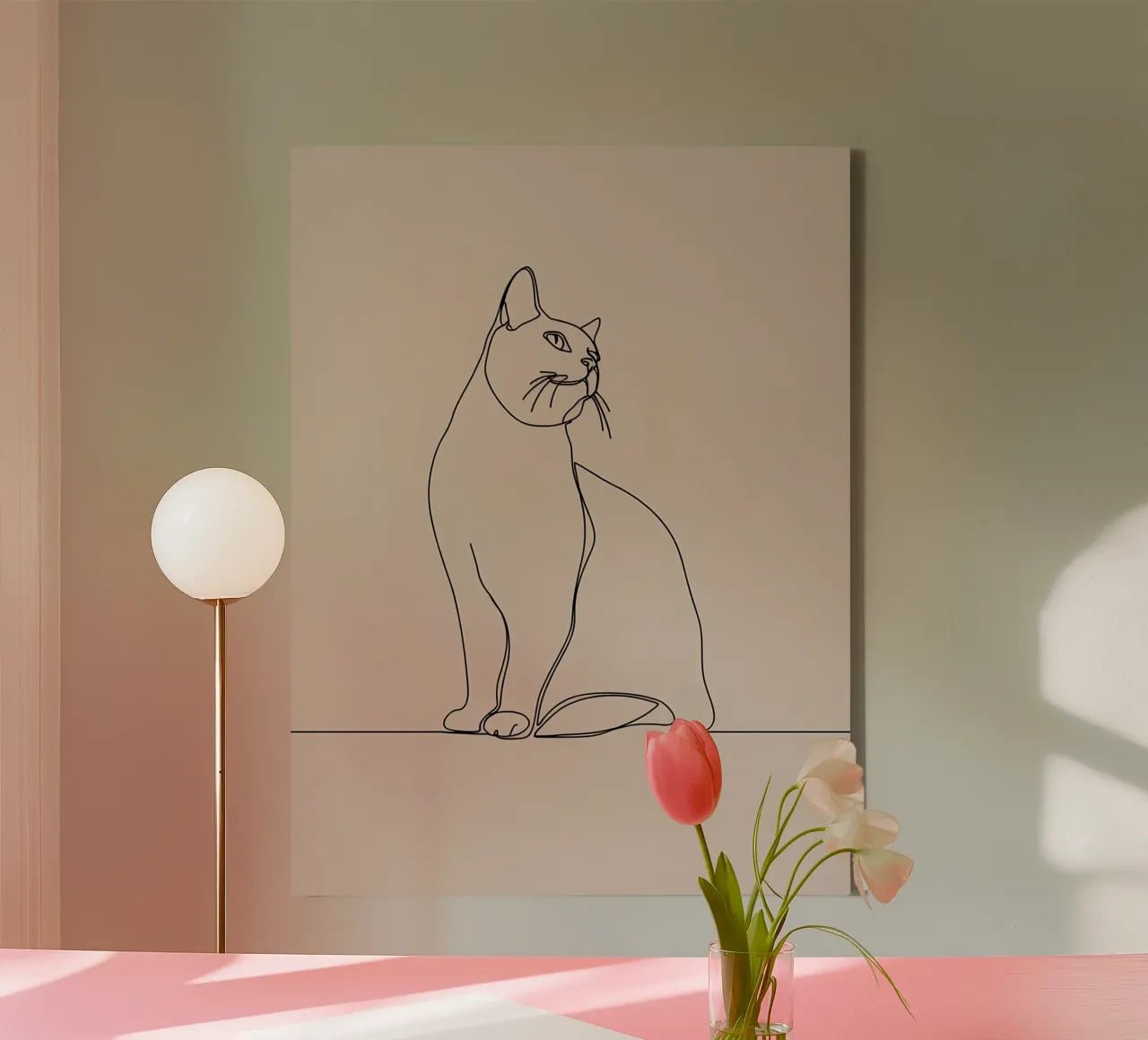 Dessin au trait minimaliste d'un portrait de chat | Moderne Abstrait toile de Viv Line Art