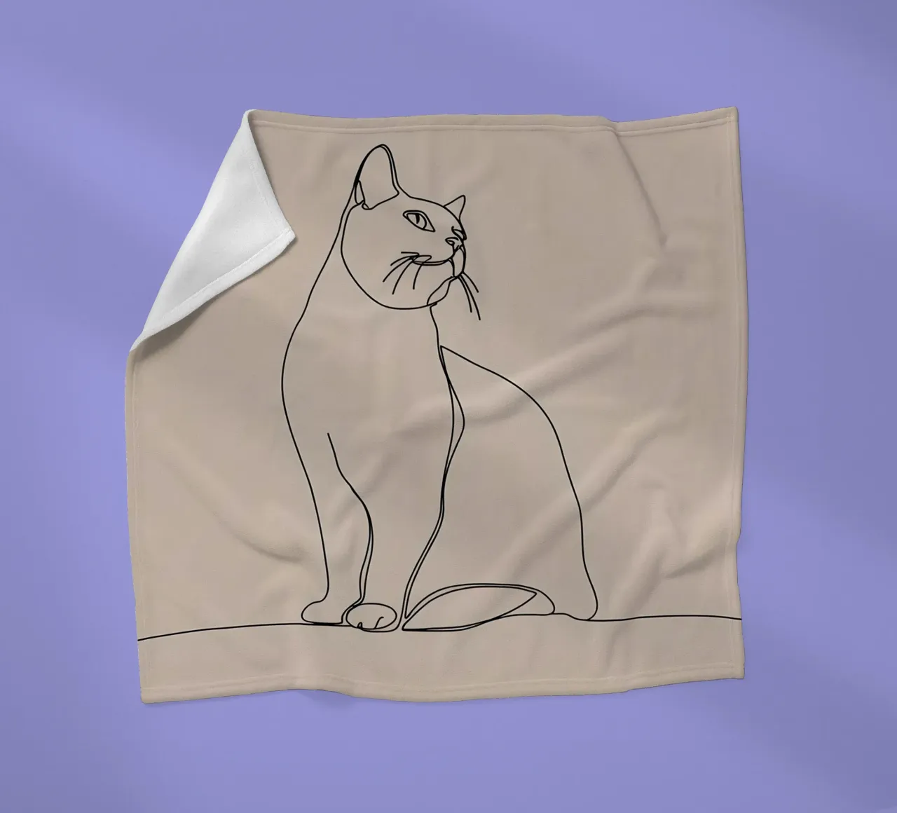 Minimalist Line Drawing of a Cat Portrait | Modern Abstract fleece blanket by Viv Line Art