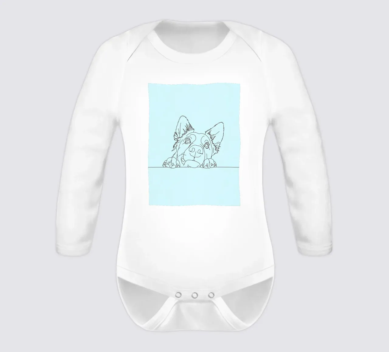 Minimalistische Strichzeichnung eines schleichenden Hundes | Modern Abstract Langarm Babybody von Viv Line Art
