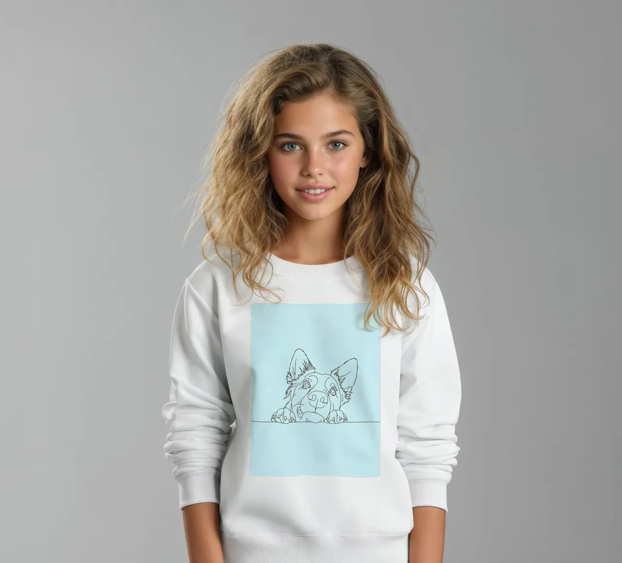Minimalist Line Drawing of a Sneaking Dog | Modern Abstract kids sweatshirt by Viv Line Art