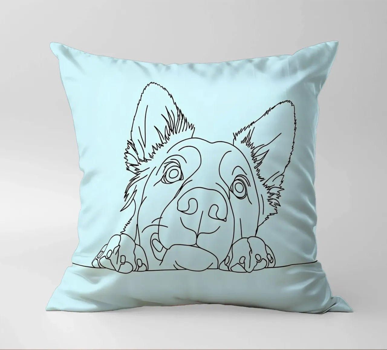 Minimalist Line Drawing of a Sneaking Dog | Modern Abstract decorative cushion by Viv Line Art