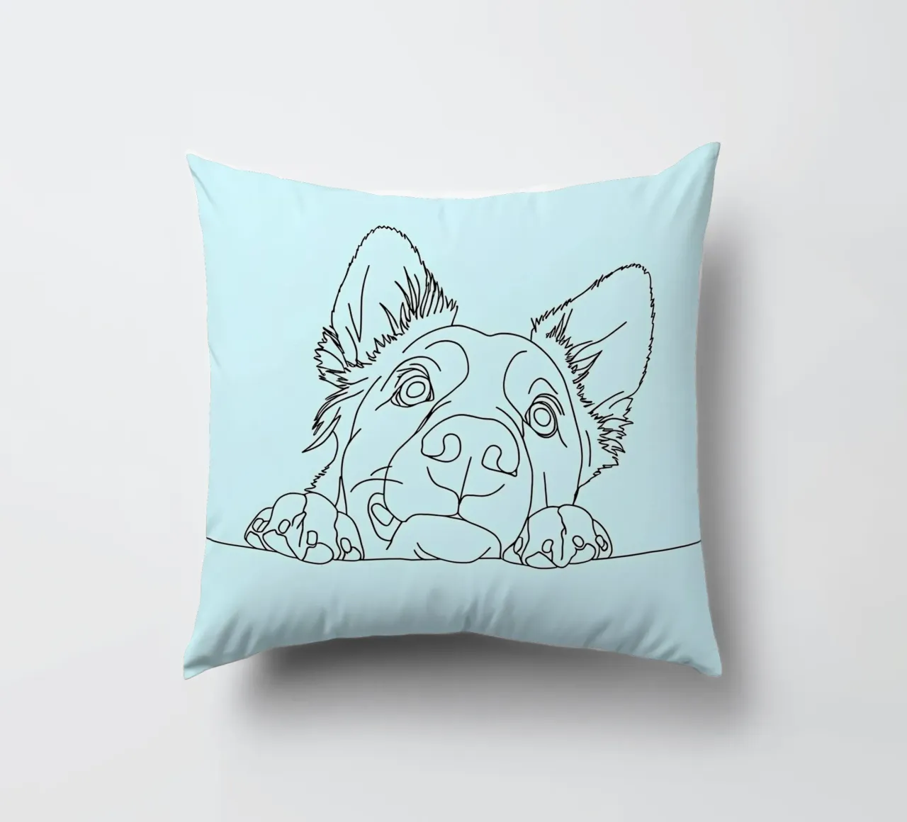 Minimalist Line Drawing of a Sneaking Dog | Modern Abstract decorative cushion by Viv Line Art