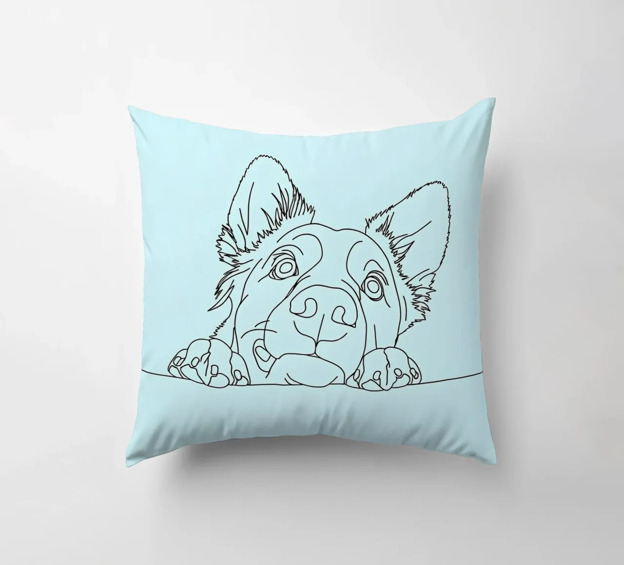 Minimalist Line Drawing of a Sneaking Dog | Modern Abstract decorative cushion by Viv Line Art
