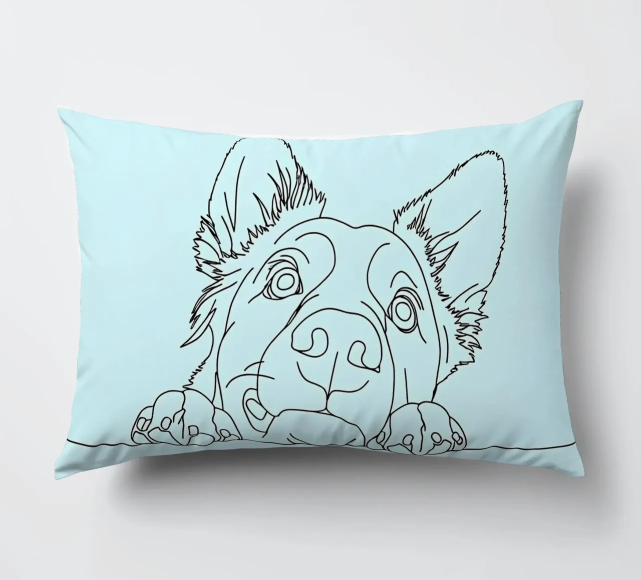 Minimalist Line Drawing of a Sneaking Dog | Modern Abstract decorative cushion by Viv Line Art