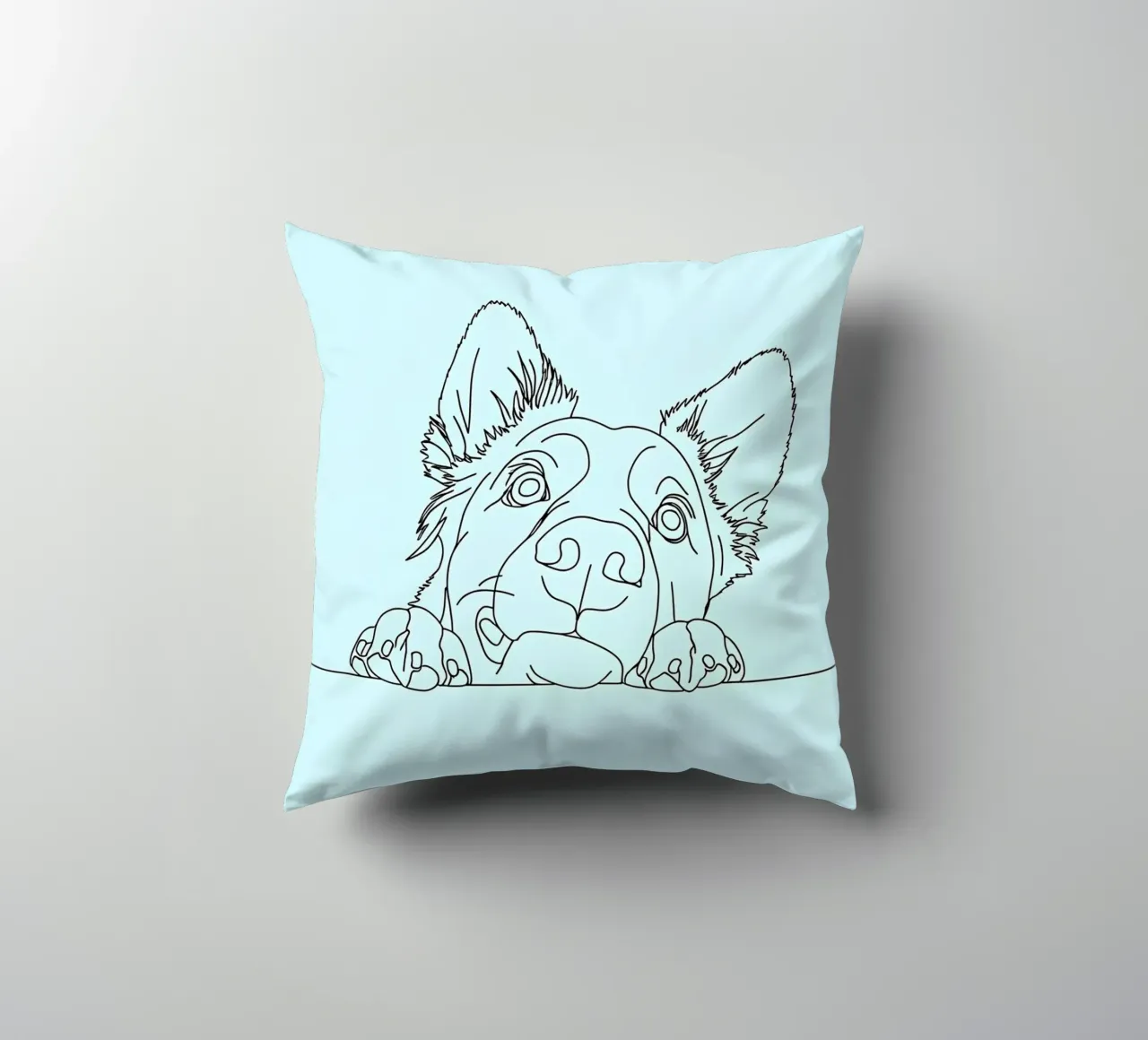 Minimalist Line Drawing of a Sneaking Dog | Modern Abstract decorative cushion by Viv Line Art