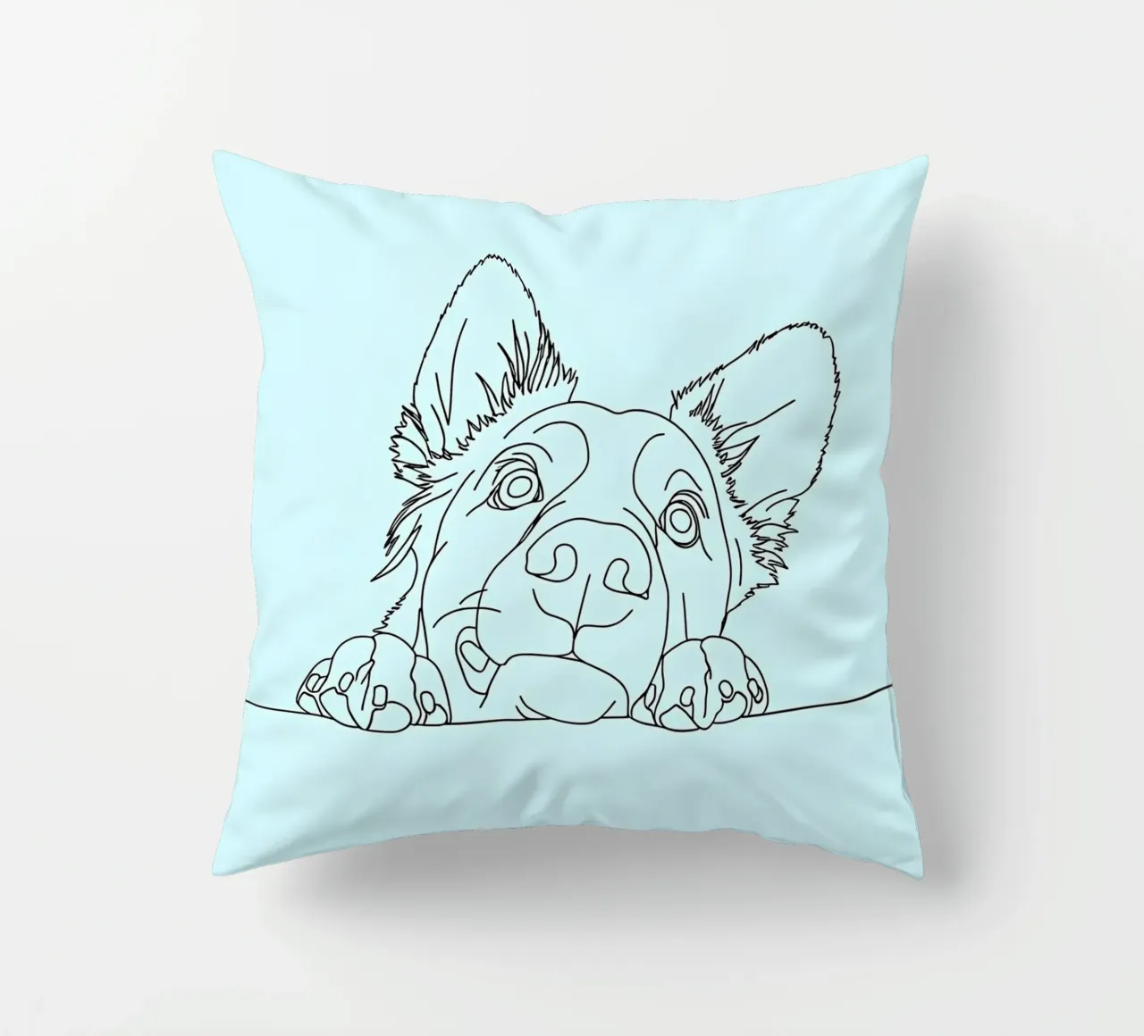 Minimalist Line Drawing of a Sneaking Dog | Modern Abstract decorative cushion by Viv Line Art