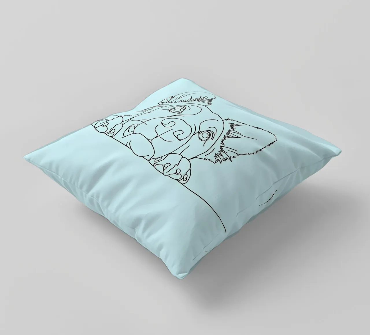 Minimalist Line Drawing of a Sneaking Dog | Modern Abstract decorative cushion by Viv Line Art