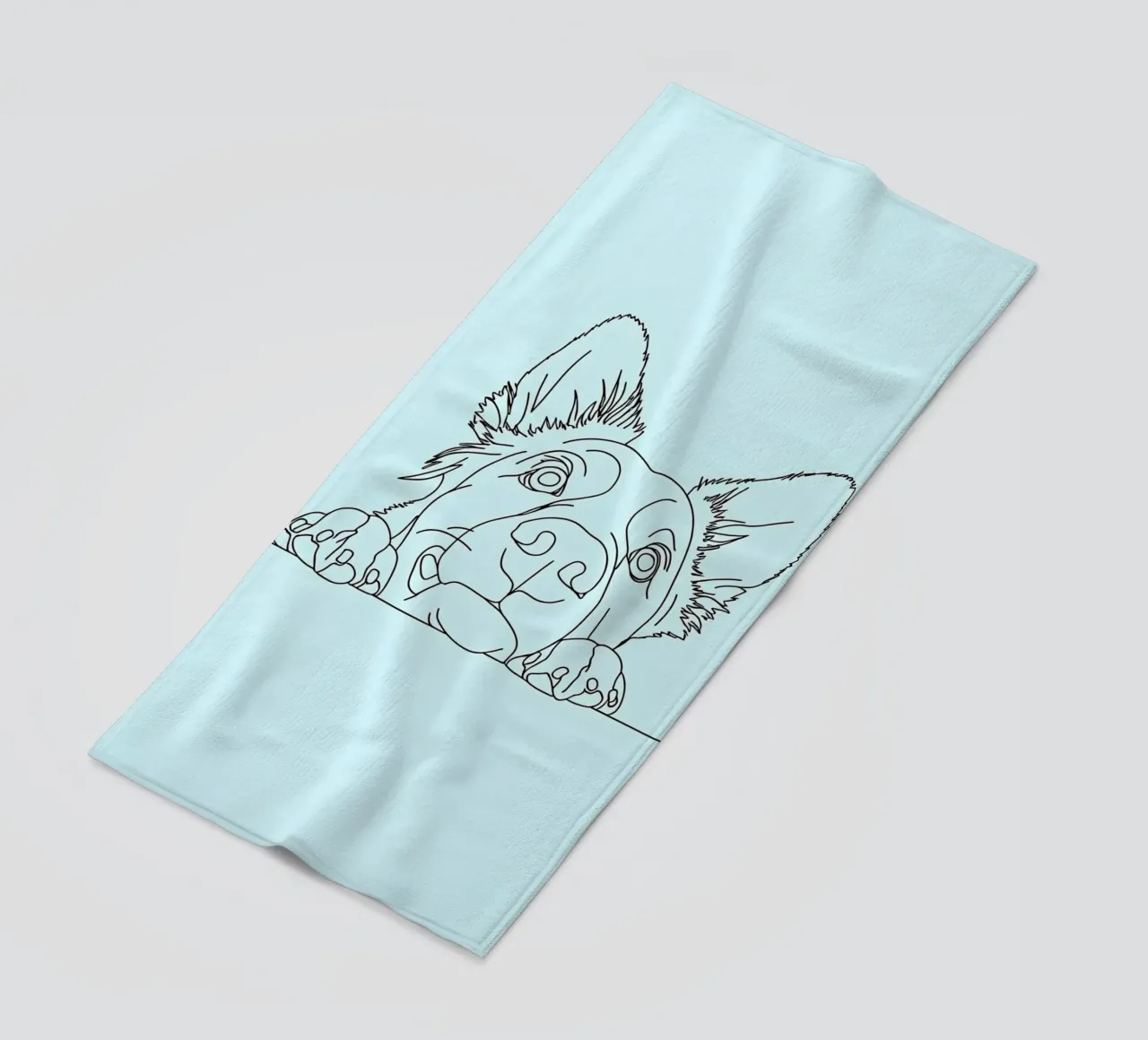 Minimalistische Strichzeichnung eines schleichenden Hundes | Modern Abstract Strandtuch von Viv Line Art