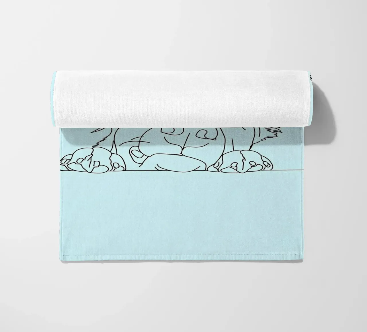 Minimalistische Strichzeichnung eines schleichenden Hundes | Modern Abstract Strandtuch von Viv Line Art