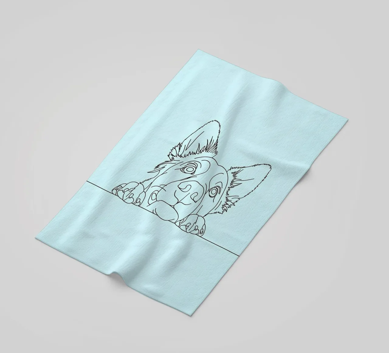 Minimalistische Strichzeichnung eines schleichenden Hundes | Modern Abstract Strandtuch von Viv Line Art