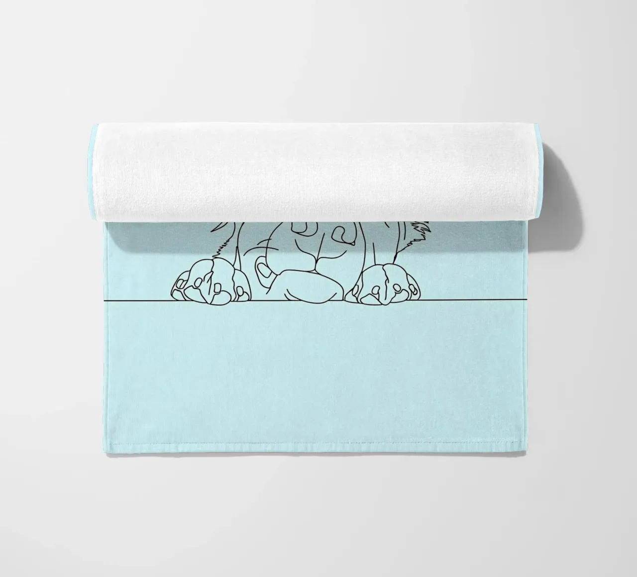 Minimalistische Strichzeichnung eines schleichenden Hundes | Modern Abstract Strandtuch von Viv Line Art