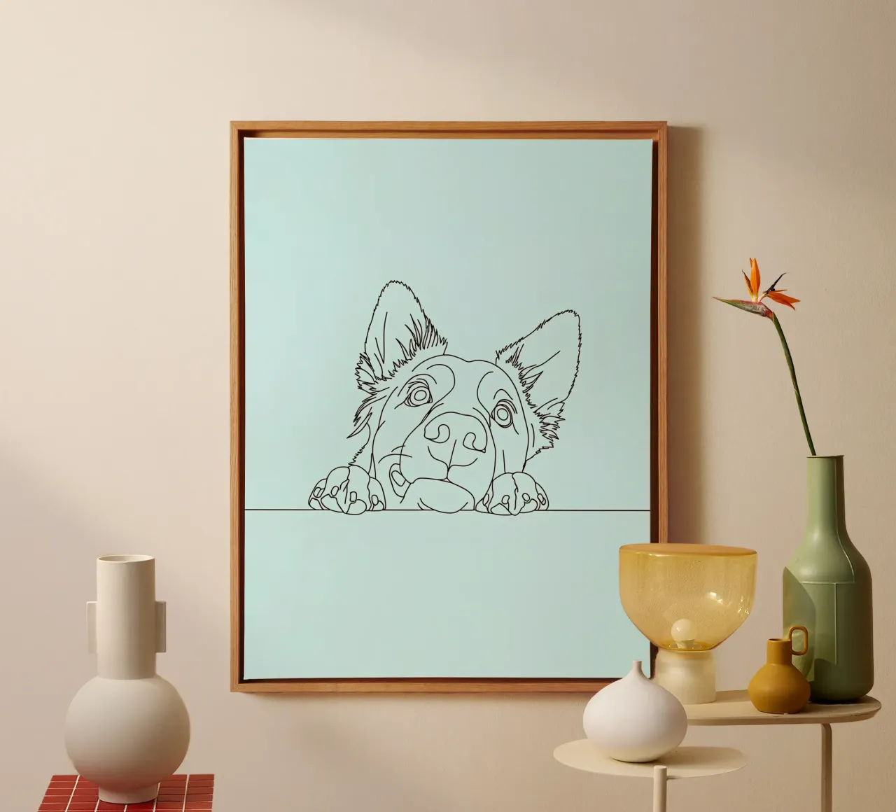 Minimalist Line Drawing of a Sneaking Dog | Modern Abstract canvas by Viv Line Art