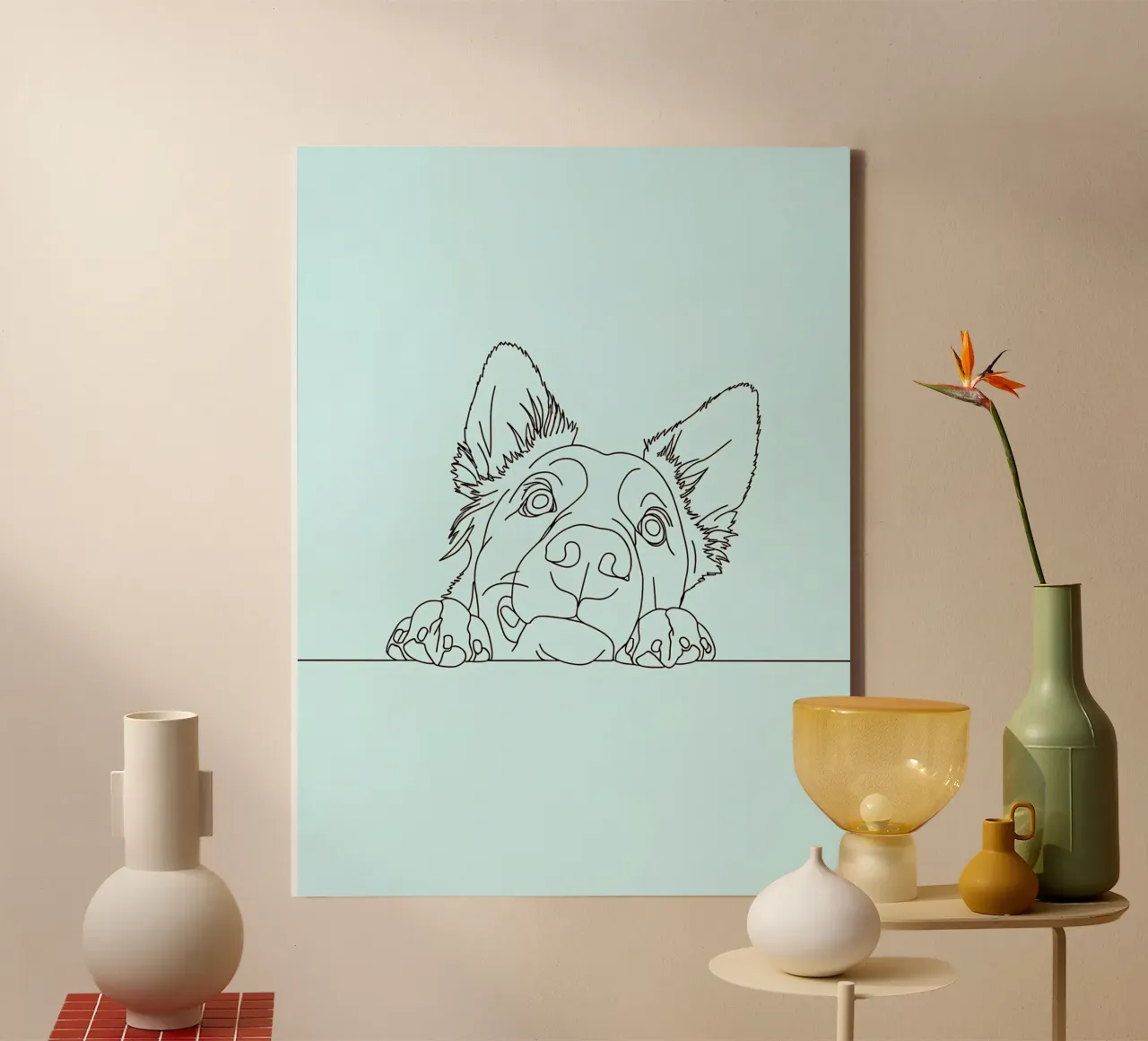 Minimalist Line Drawing of a Sneaking Dog | Modern Abstract canvas by Viv Line Art