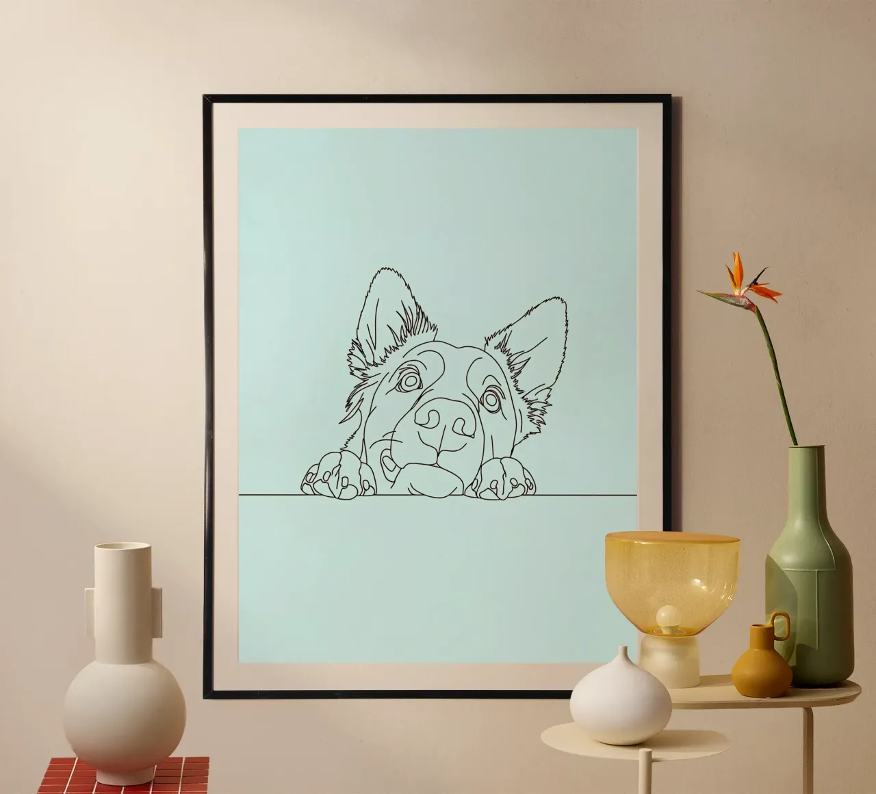 Minimalist Line Drawing of a Sneaking Dog | Modern Abstract hahnemühle by Viv Line Art