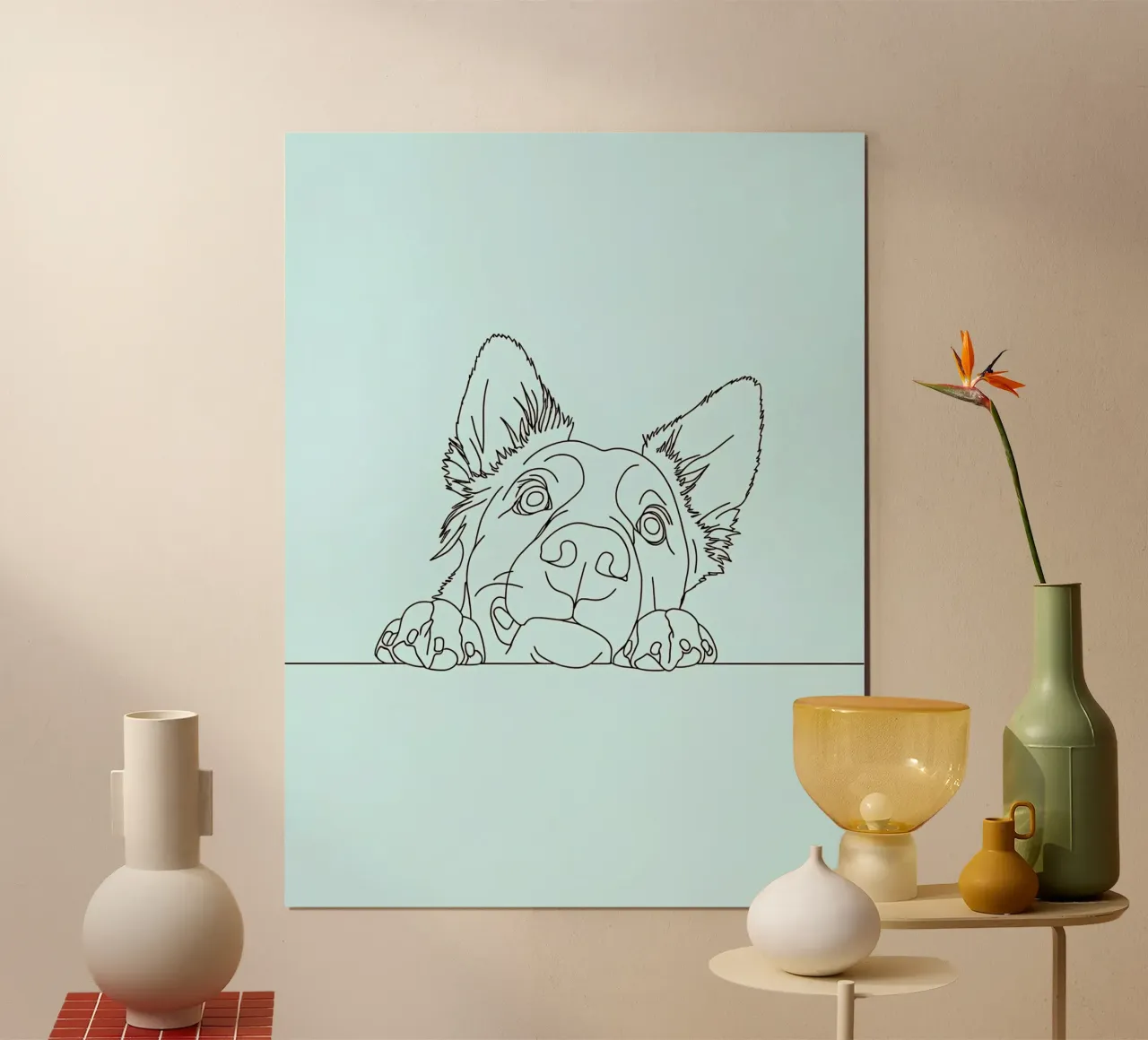 Minimalist Line Drawing of a Sneaking Dog | Modern Abstract hahnemühle by Viv Line Art