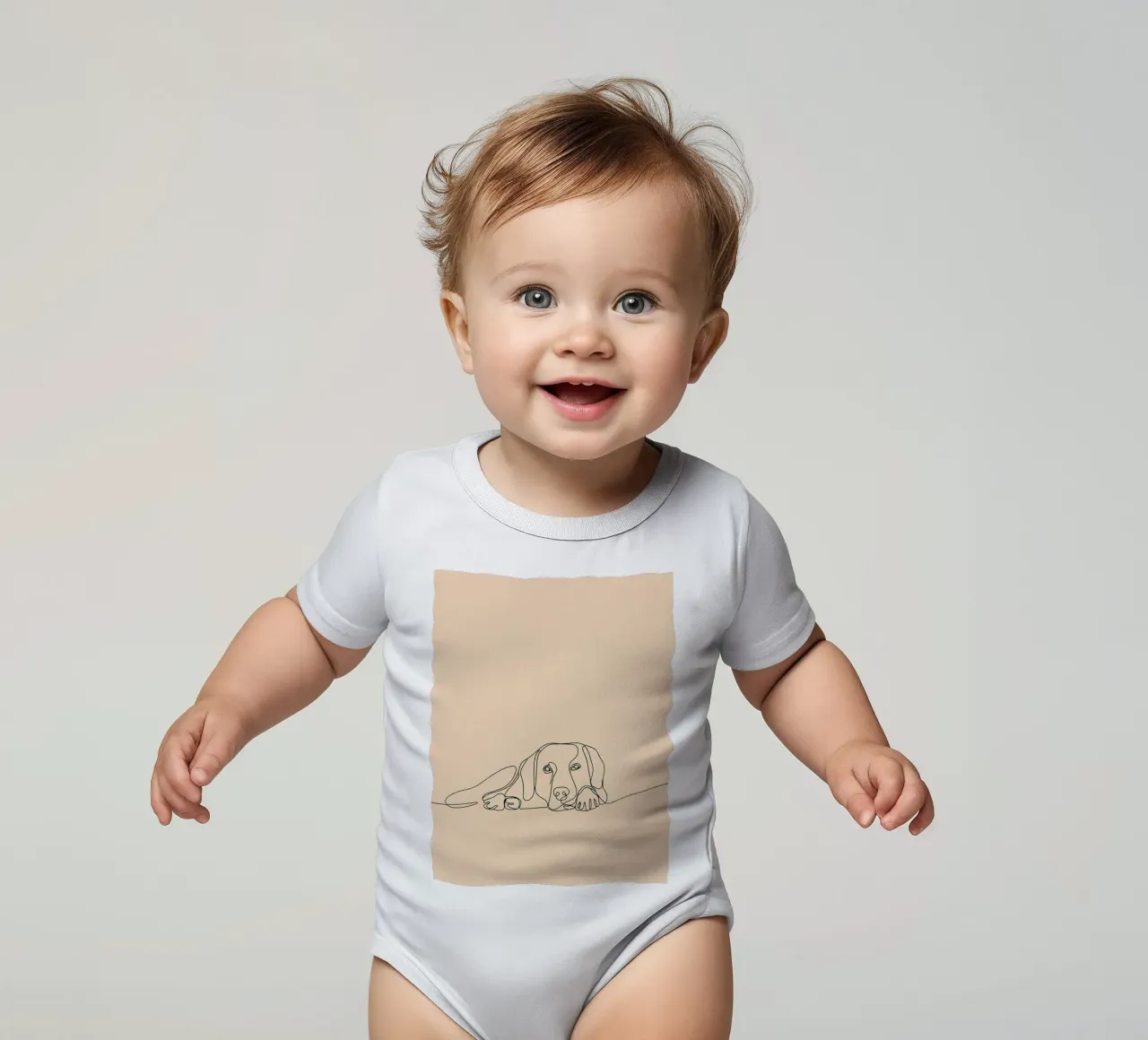 Minimalist Line Drawing of a Dog Laying Down | Modern Art short-sleeve baby romper by Viv Line Art