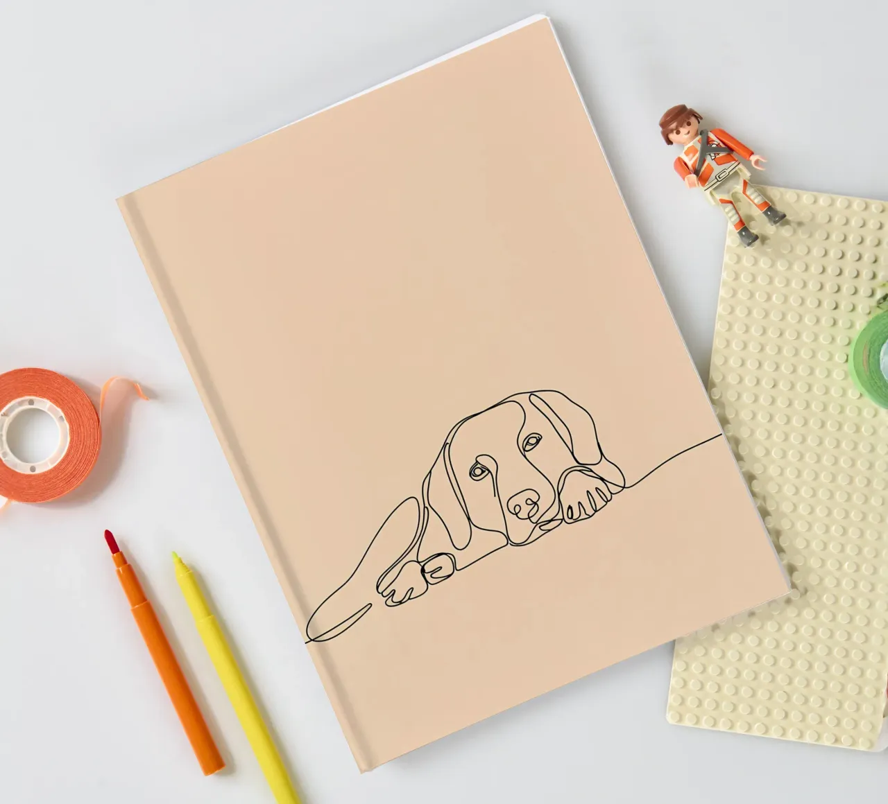 Minimalist Line Drawing of a Dog Laying Down | Modern Art notebook by Viv Line Art
